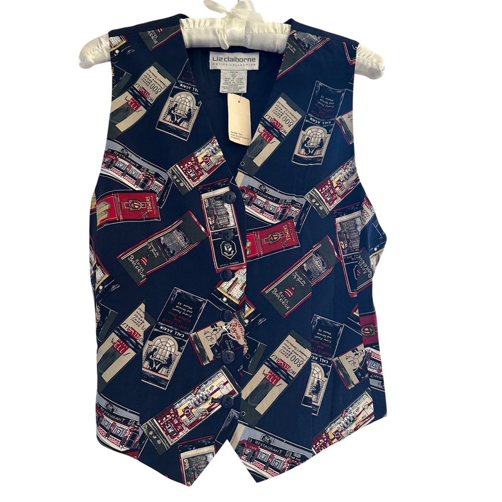 Liz‎ Claiborne 100% Silk Vest Travel Match Book Tobacciana 6P New Deadstock Vtg